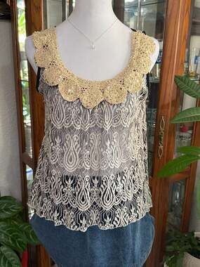 Boho Pinky Paisley Crochet Lace Sequin Collar Tank Top